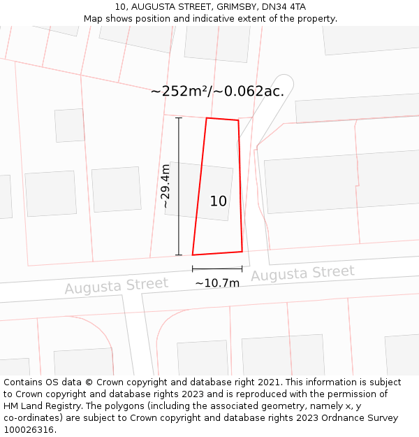 10, AUGUSTA STREET, GRIMSBY, DN34 4TA: Plot and title map