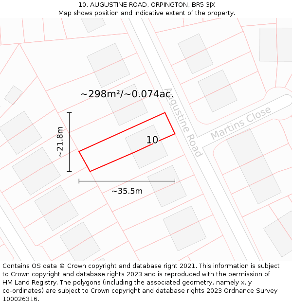 10, AUGUSTINE ROAD, ORPINGTON, BR5 3JX: Plot and title map