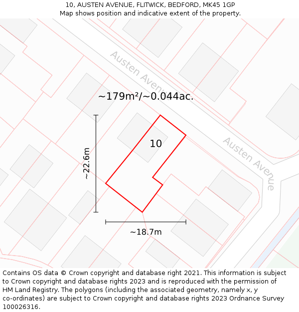 10, AUSTEN AVENUE, FLITWICK, BEDFORD, MK45 1GP: Plot and title map