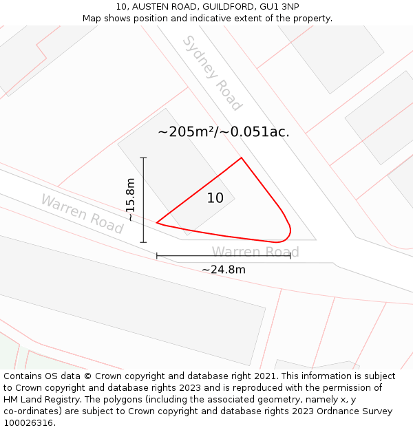10, AUSTEN ROAD, GUILDFORD, GU1 3NP: Plot and title map