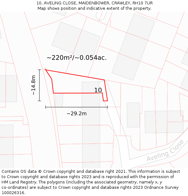 10, AVELING CLOSE, MAIDENBOWER, CRAWLEY, RH10 7UR: Plot and title map