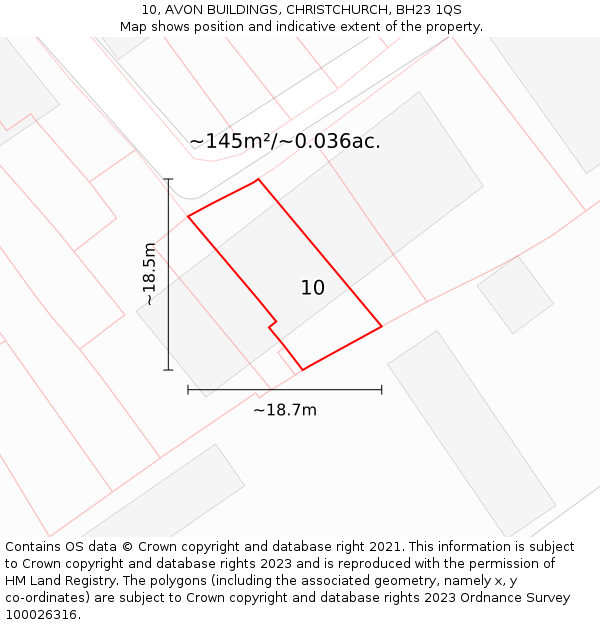 10, AVON BUILDINGS, CHRISTCHURCH, BH23 1QS: Plot and title map