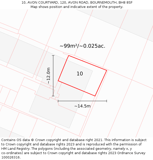 10, AVON COURTYARD, 120, AVON ROAD, BOURNEMOUTH, BH8 8SF: Plot and title map