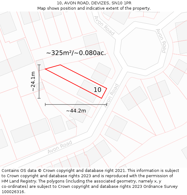 10, AVON ROAD, DEVIZES, SN10 1PR: Plot and title map