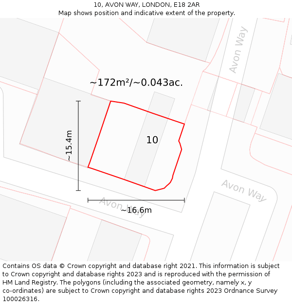 10, AVON WAY, LONDON, E18 2AR: Plot and title map