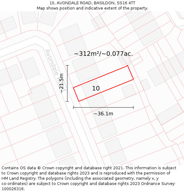 10, AVONDALE ROAD, BASILDON, SS16 4TT: Plot and title map