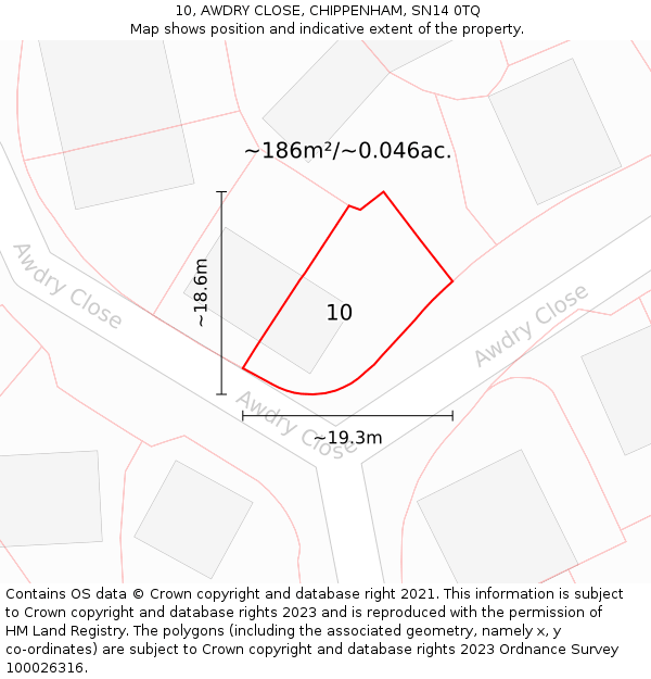 10, AWDRY CLOSE, CHIPPENHAM, SN14 0TQ: Plot and title map