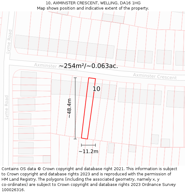 10, AXMINSTER CRESCENT, WELLING, DA16 1HG: Plot and title map