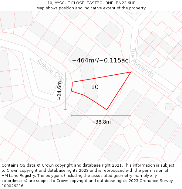 10, AYSCUE CLOSE, EASTBOURNE, BN23 6HE: Plot and title map