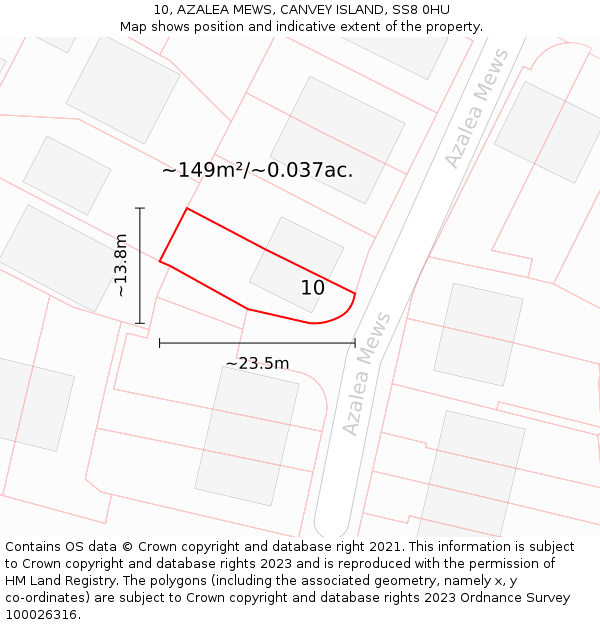 10, AZALEA MEWS, CANVEY ISLAND, SS8 0HU: Plot and title map
