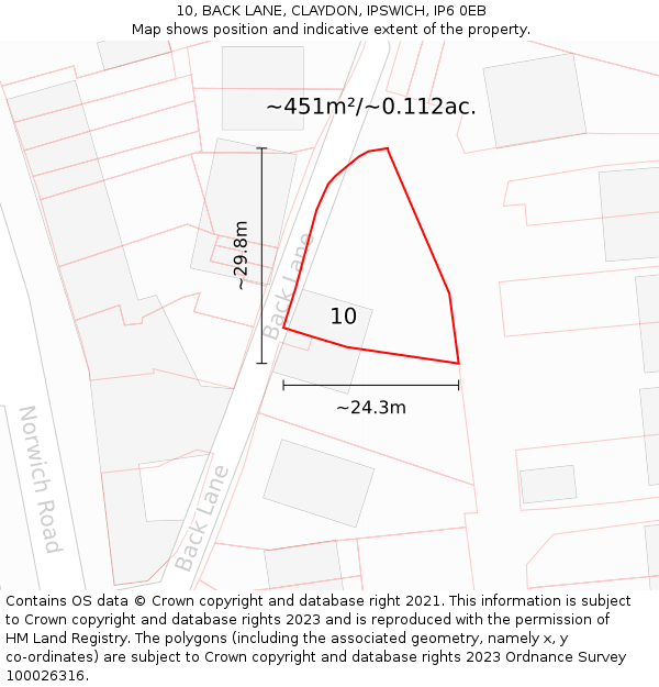 10, BACK LANE, CLAYDON, IPSWICH, IP6 0EB: Plot and title map