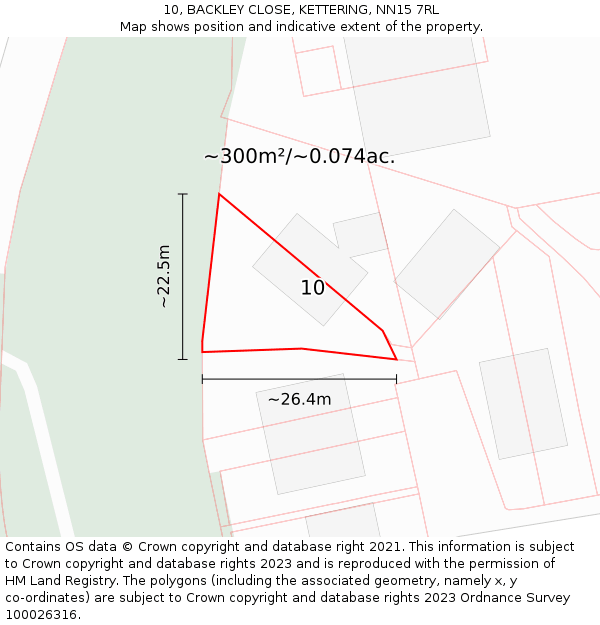 10, BACKLEY CLOSE, KETTERING, NN15 7RL: Plot and title map