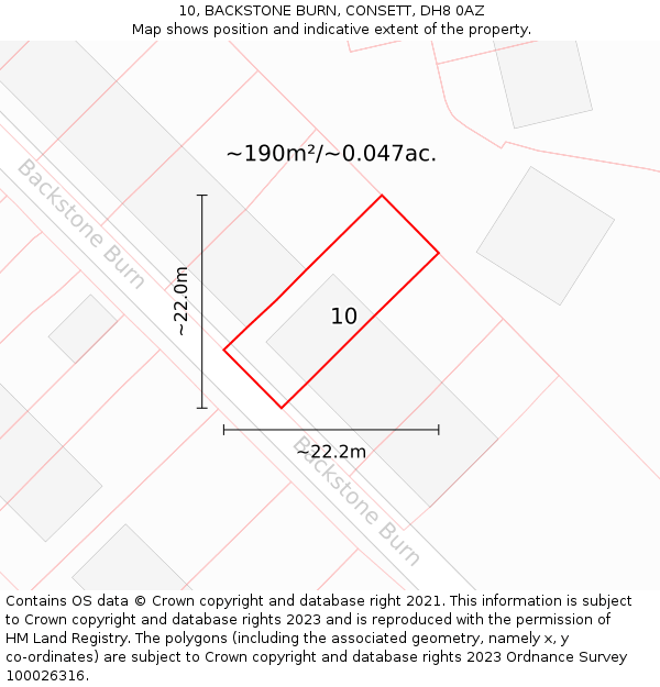 10, BACKSTONE BURN, CONSETT, DH8 0AZ: Plot and title map