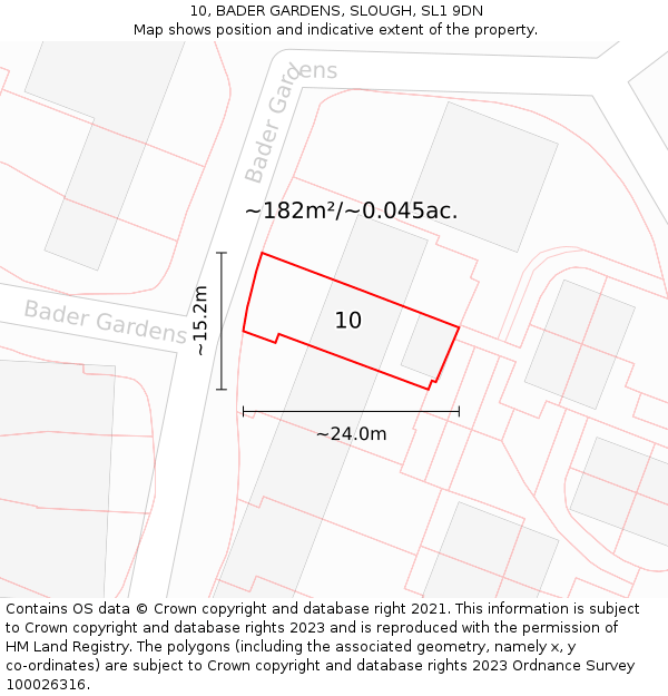10, BADER GARDENS, SLOUGH, SL1 9DN: Plot and title map