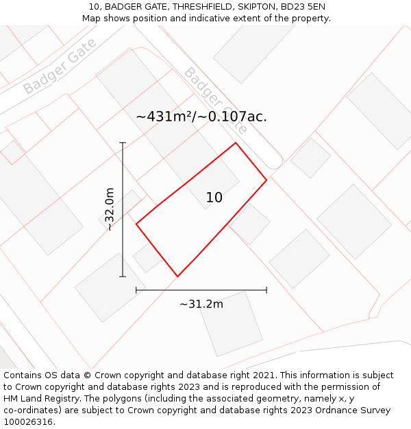 10, BADGER GATE, THRESHFIELD, SKIPTON, BD23 5EN: Plot and title map