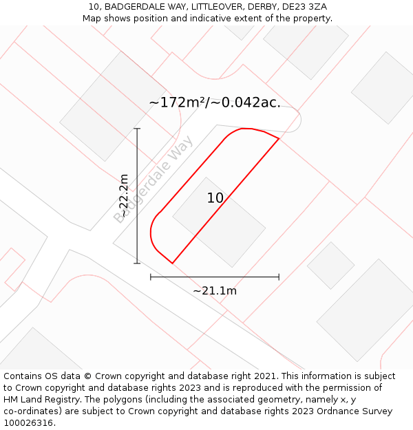 10, BADGERDALE WAY, LITTLEOVER, DERBY, DE23 3ZA: Plot and title map