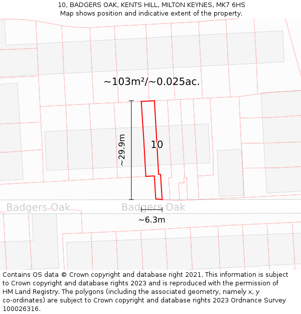 10, BADGERS OAK, KENTS HILL, MILTON KEYNES, MK7 6HS: Plot and title map