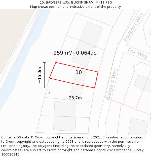 10, BADGERS WAY, BUCKINGHAM, MK18 7EQ: Plot and title map