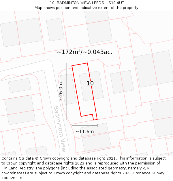 10, BADMINTON VIEW, LEEDS, LS10 4UT: Plot and title map