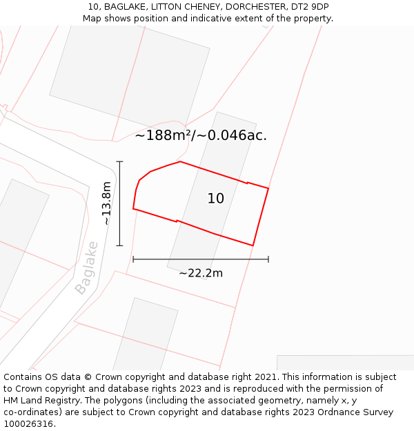 10, BAGLAKE, LITTON CHENEY, DORCHESTER, DT2 9DP: Plot and title map