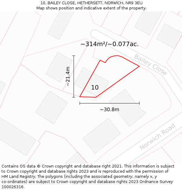 10, BAILEY CLOSE, HETHERSETT, NORWICH, NR9 3EU: Plot and title map