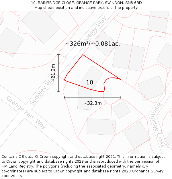 10, BAINBRIDGE CLOSE, GRANGE PARK, SWINDON, SN5 6BD: Plot and title map