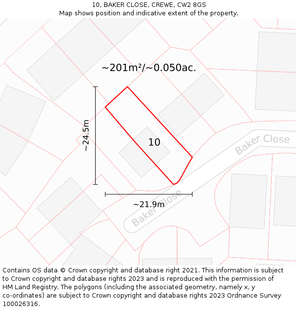 10, BAKER CLOSE, CREWE, CW2 8GS: Plot and title map