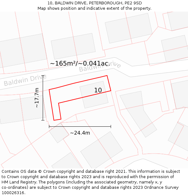 10, BALDWIN DRIVE, PETERBOROUGH, PE2 9SD: Plot and title map