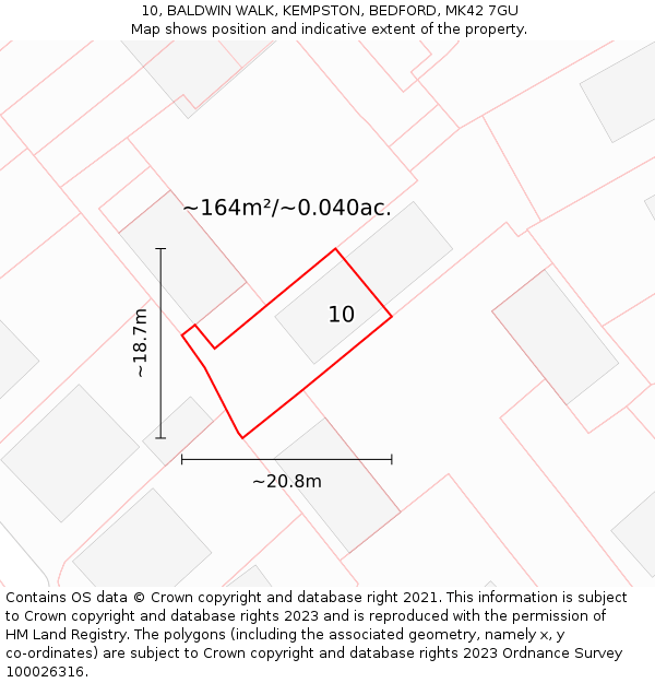 10, BALDWIN WALK, KEMPSTON, BEDFORD, MK42 7GU: Plot and title map
