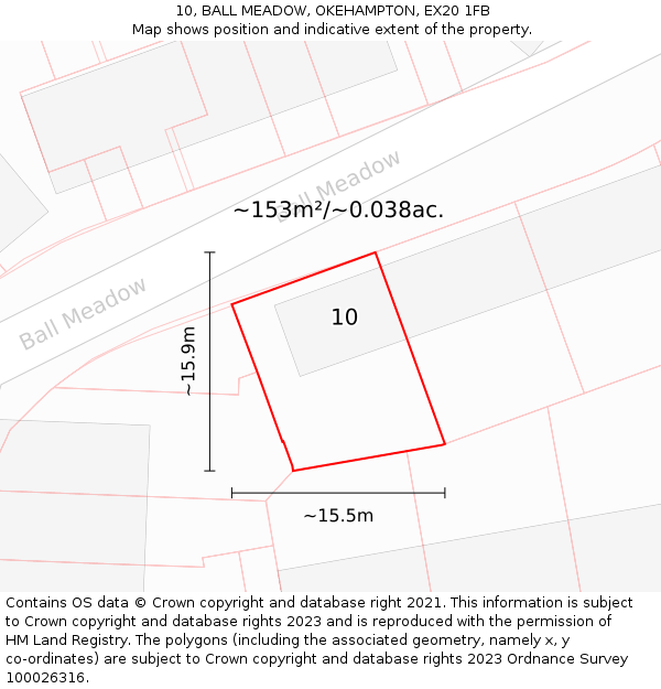 10, BALL MEADOW, OKEHAMPTON, EX20 1FB: Plot and title map