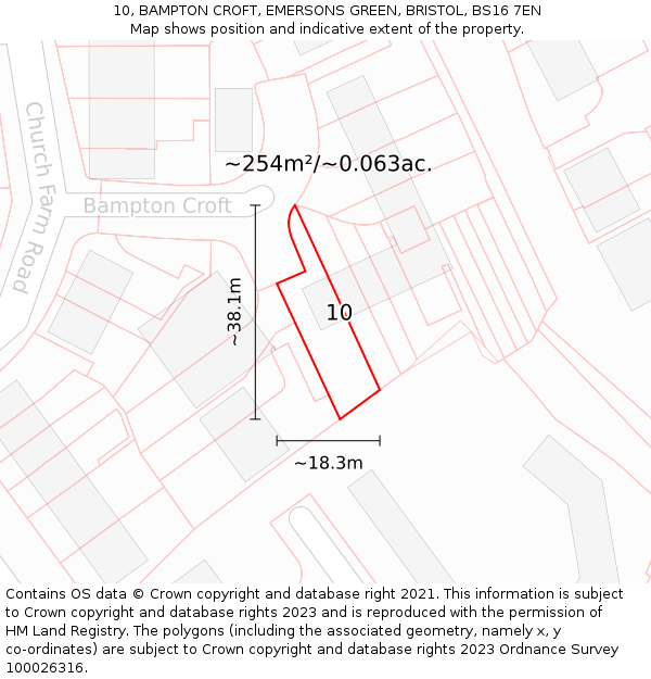 10, BAMPTON CROFT, EMERSONS GREEN, BRISTOL, BS16 7EN: Plot and title map