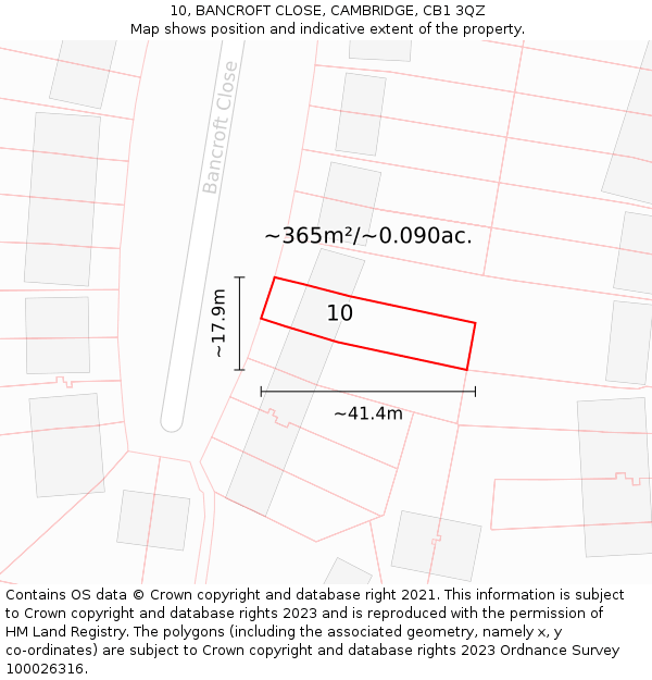 10, BANCROFT CLOSE, CAMBRIDGE, CB1 3QZ: Plot and title map