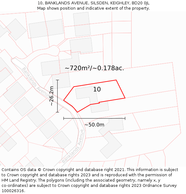 10, BANKLANDS AVENUE, SILSDEN, KEIGHLEY, BD20 0JL: Plot and title map