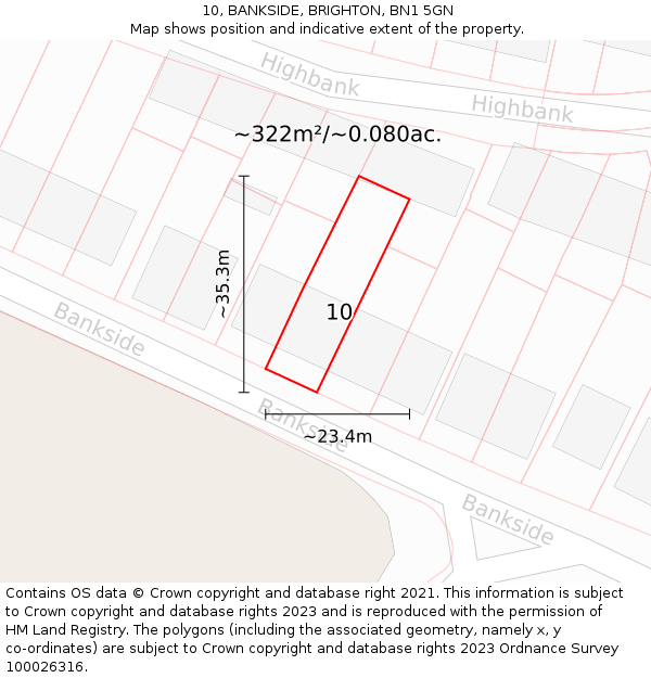 10, BANKSIDE, BRIGHTON, BN1 5GN: Plot and title map