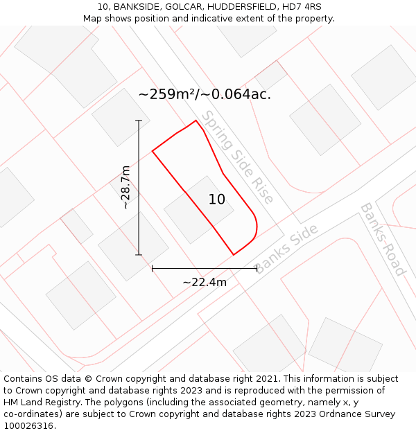 10, BANKSIDE, GOLCAR, HUDDERSFIELD, HD7 4RS: Plot and title map