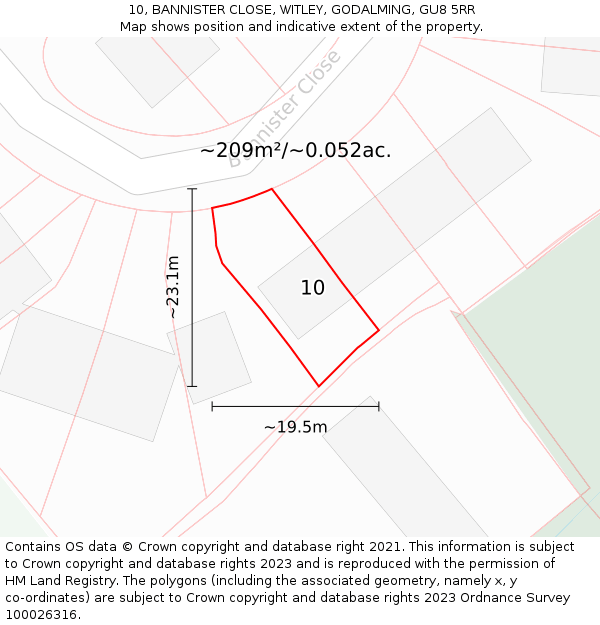 10, BANNISTER CLOSE, WITLEY, GODALMING, GU8 5RR: Plot and title map