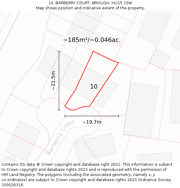 10, BARBERRY COURT, BROUGH, HU15 1SW: Plot and title map