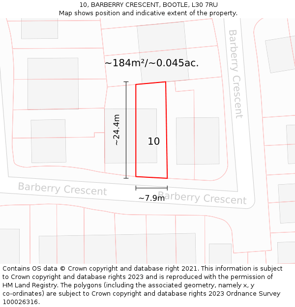 10, BARBERRY CRESCENT, BOOTLE, L30 7RU: Plot and title map