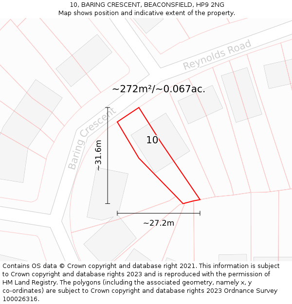 10, BARING CRESCENT, BEACONSFIELD, HP9 2NG: Plot and title map