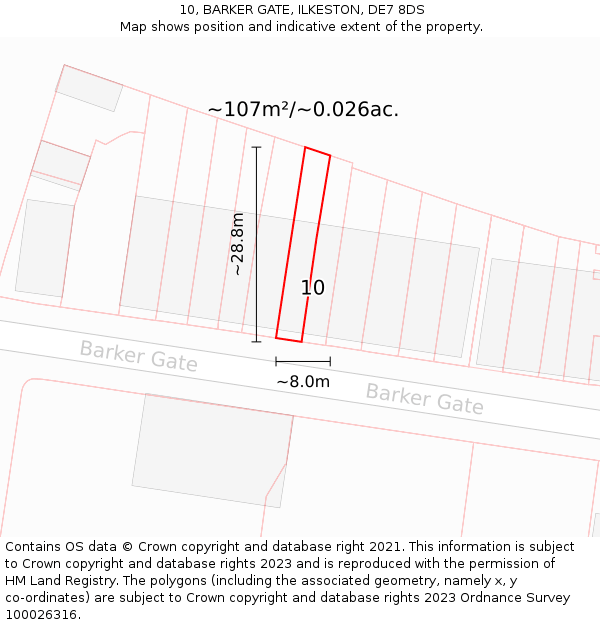 10, BARKER GATE, ILKESTON, DE7 8DS: Plot and title map