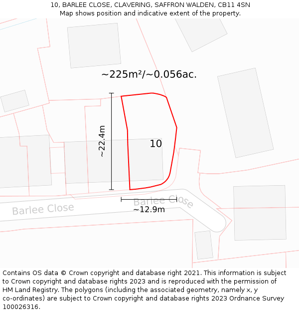 10, BARLEE CLOSE, CLAVERING, SAFFRON WALDEN, CB11 4SN: Plot and title map