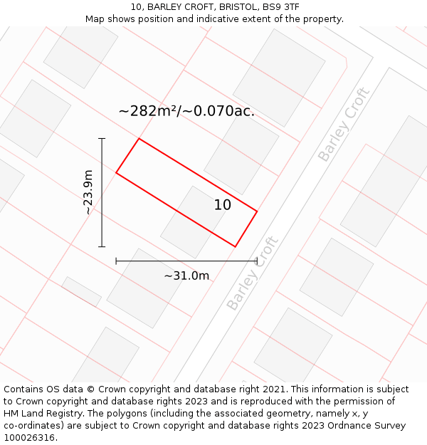10, BARLEY CROFT, BRISTOL, BS9 3TF: Plot and title map