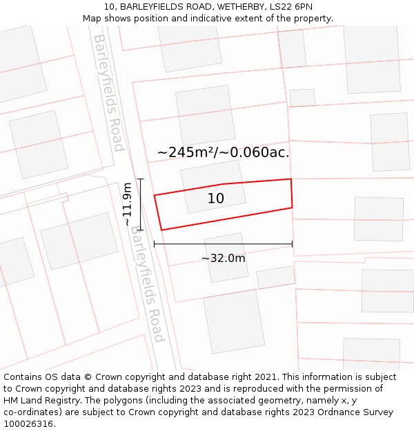 10, BARLEYFIELDS ROAD, WETHERBY, LS22 6PN: Plot and title map