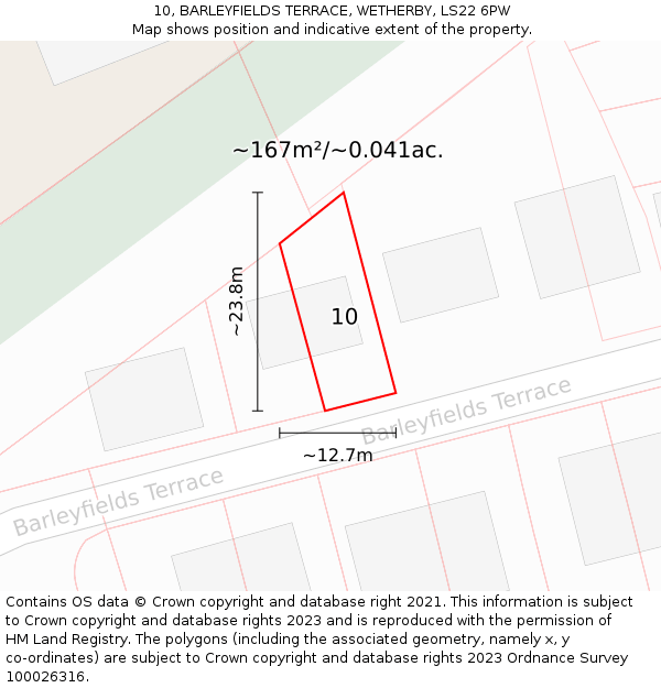10, BARLEYFIELDS TERRACE, WETHERBY, LS22 6PW: Plot and title map