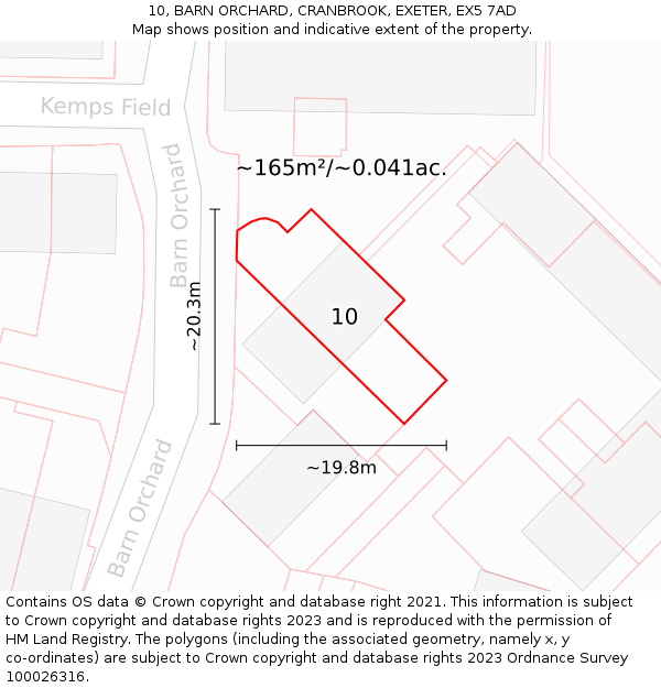 10, BARN ORCHARD, CRANBROOK, EXETER, EX5 7AD: Plot and title map
