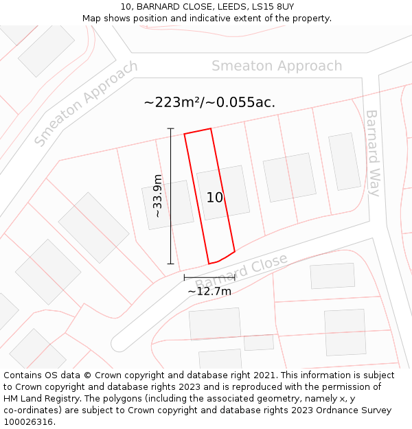 10, BARNARD CLOSE, LEEDS, LS15 8UY: Plot and title map