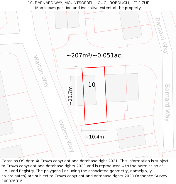 10, BARNARD WAY, MOUNTSORREL, LOUGHBOROUGH, LE12 7UE: Plot and title map