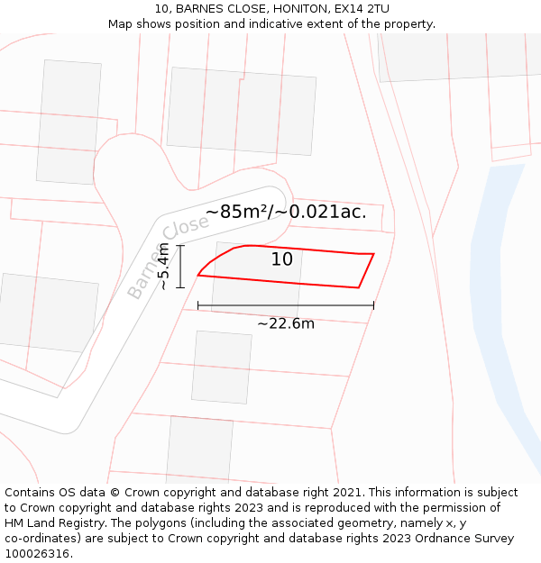10, BARNES CLOSE, HONITON, EX14 2TU: Plot and title map