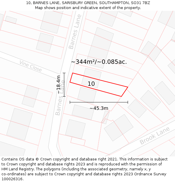 10, BARNES LANE, SARISBURY GREEN, SOUTHAMPTON, SO31 7BZ: Plot and title map
