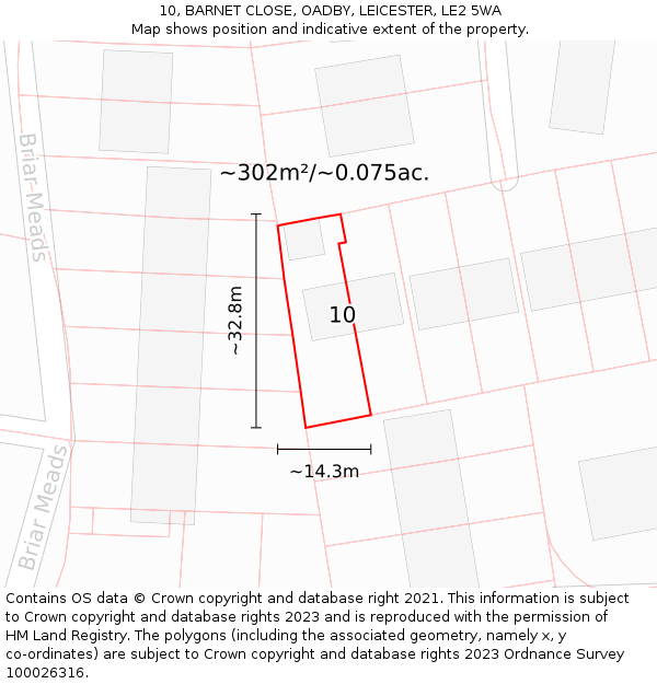 10, BARNET CLOSE, OADBY, LEICESTER, LE2 5WA: Plot and title map